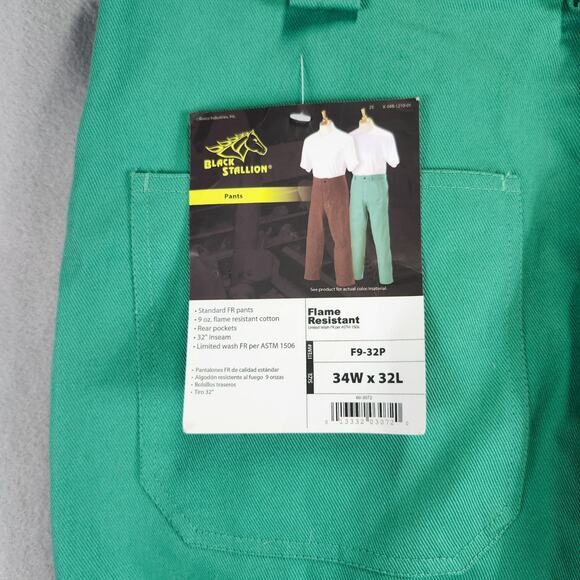 Men's Black Stallion Flame Resistant Cotton Work Pants 34W X 32 Green - Picture 3 of 7
